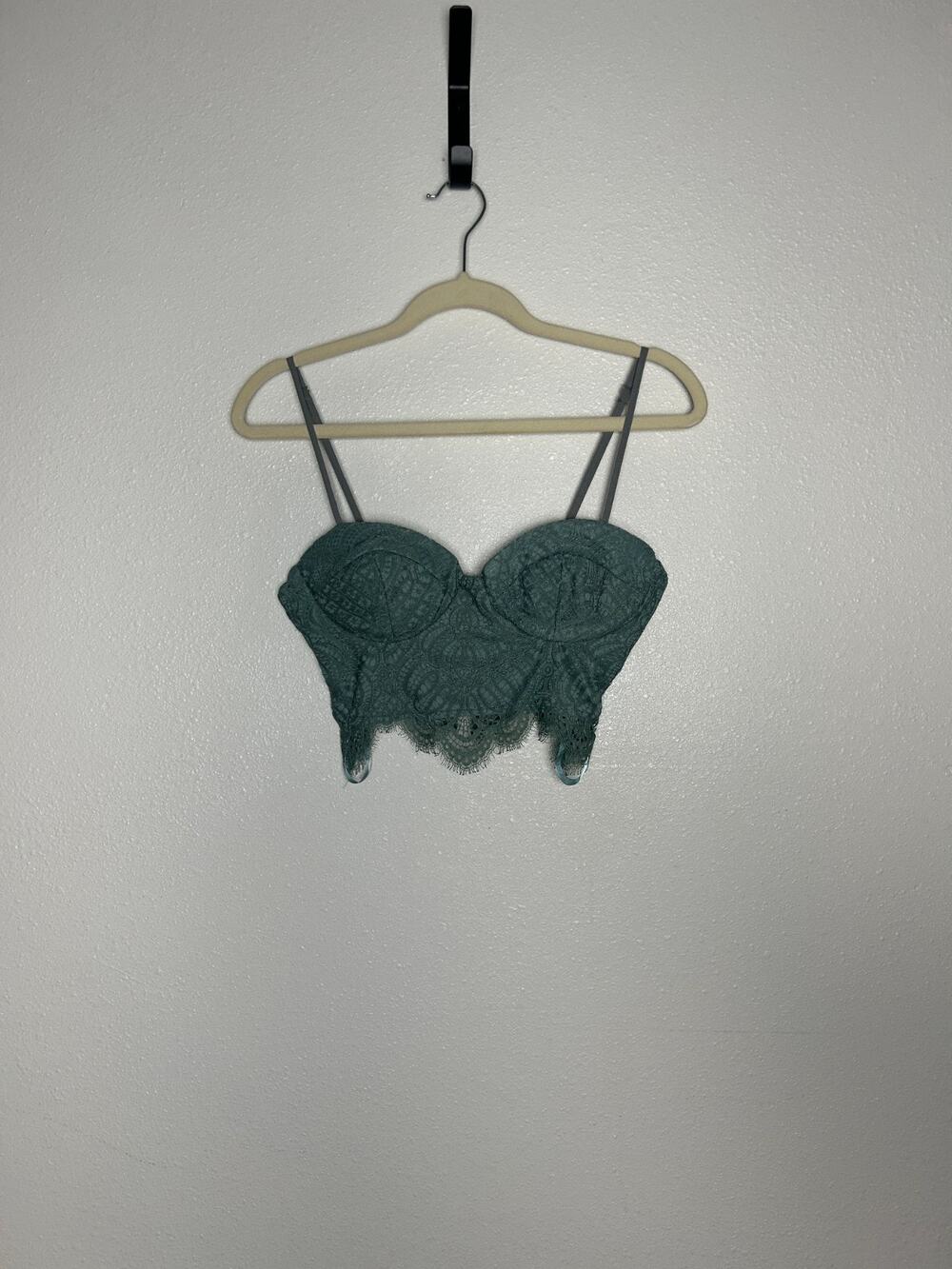 Angel Biba Green Crochet Knit Bralette Tank Zip Back Cotton Summer Coquette XS